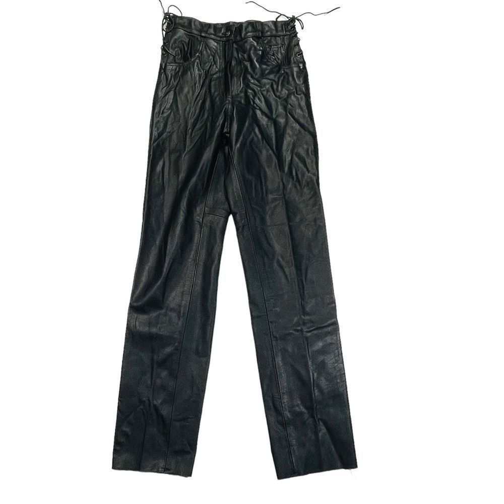 Vintage Leather Gallery Black Leather Lace Front Pants - Size 8